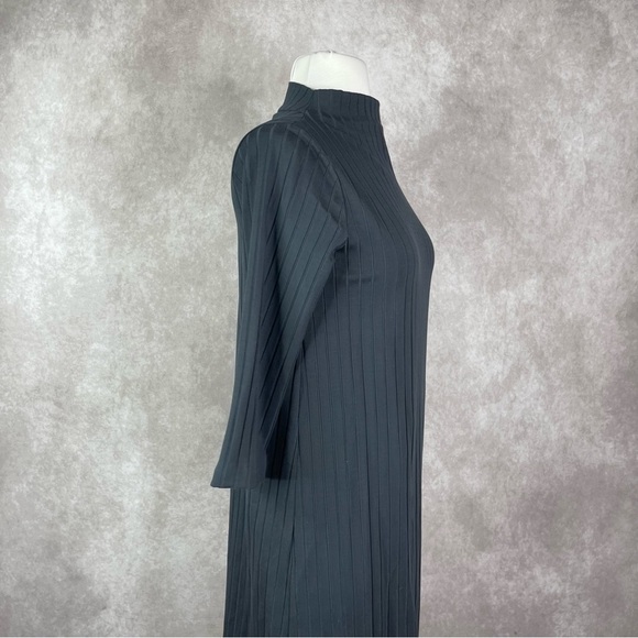 Eileen Fisher Washable Stretch Rib Funnel Neck 3/4 Sleeve Jersey Dress Blue XXS - Picture 9 of 10